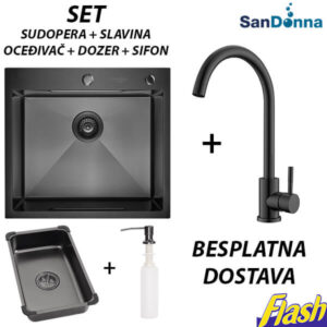Crna INOX Sudopera sa slavinom (SET) - SanDonna - HD5550R